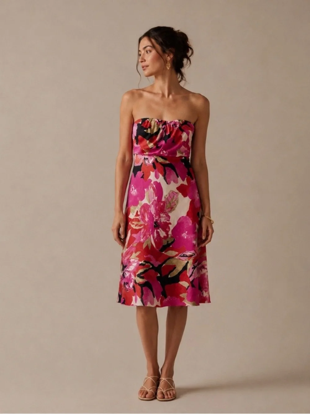 Banana Republic Vintage 100% Silk Strapless Midi Dress